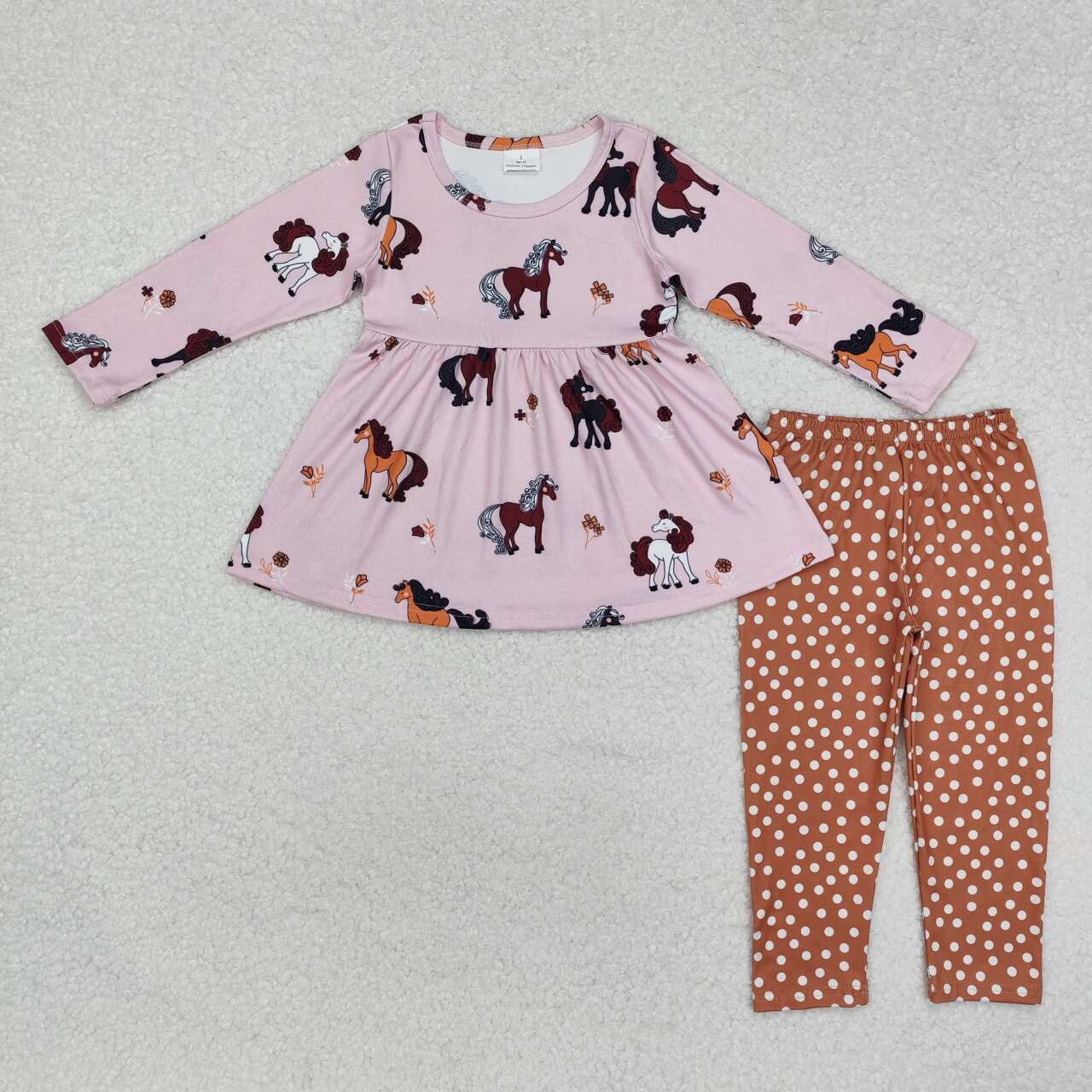 Fall Pink Horse Long Sleeve Girls Set