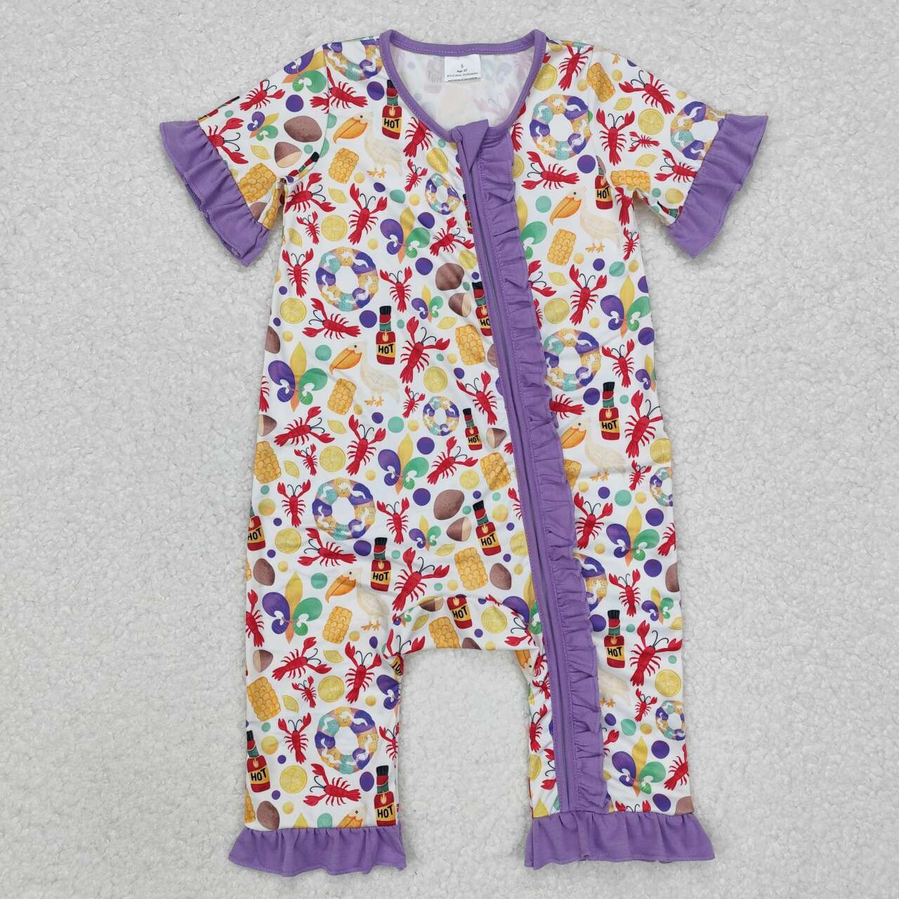 Mardi Gras Purple Print baby romper