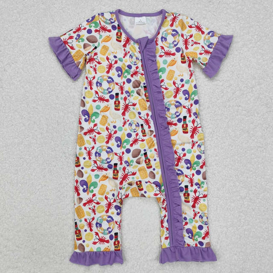 Mardi Gras Purple Print baby romper