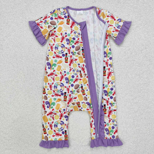 Mardi Gras Purple Print baby romper