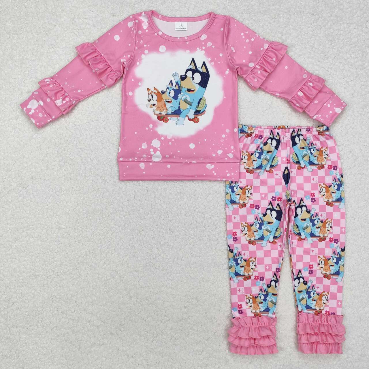 Pink Cartoon Dog Print Pants Girls Set