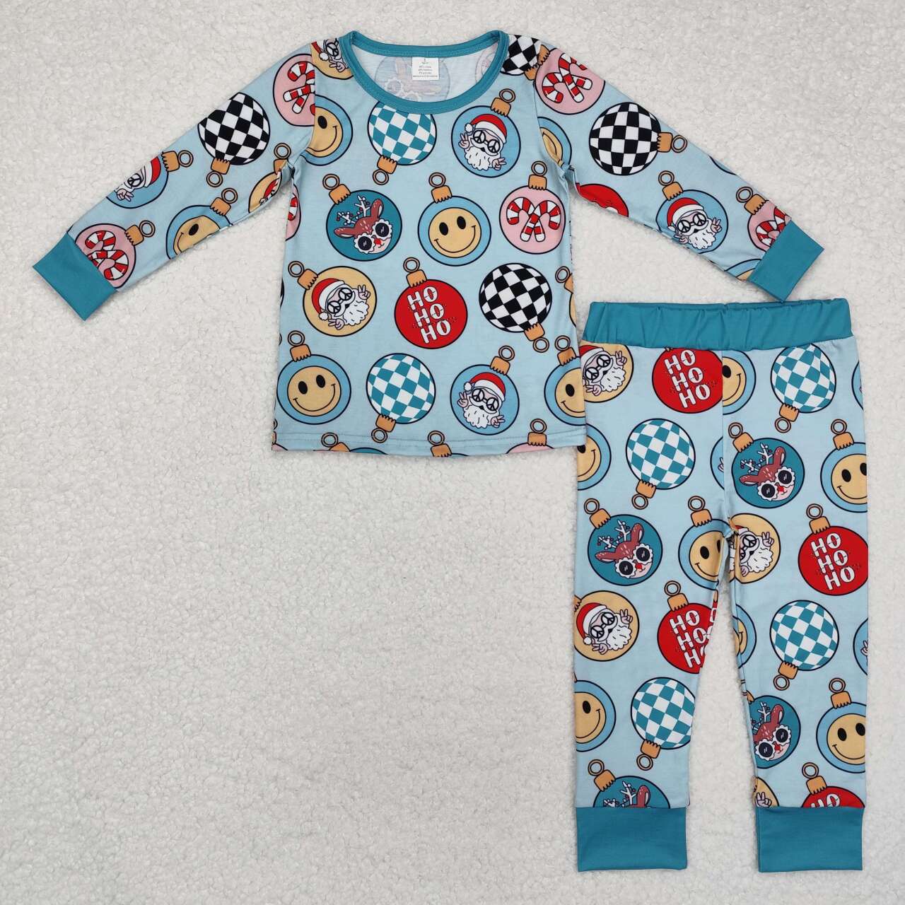 Christmas blue smile print Long Sleeve Pajamas ( material contains bamboo )