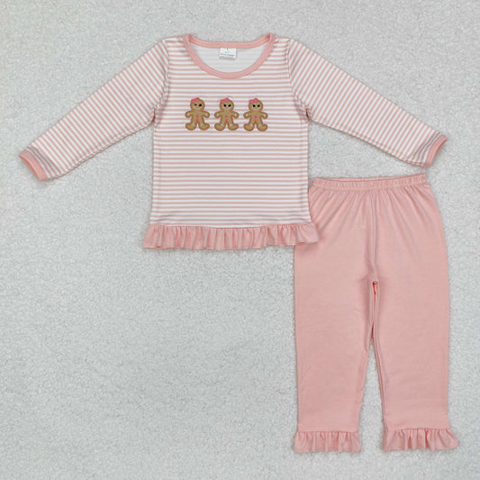 Christmas striped gingerbread embroidery Girls Set