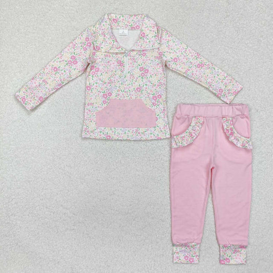 Pink floral long sleeve Girls Set