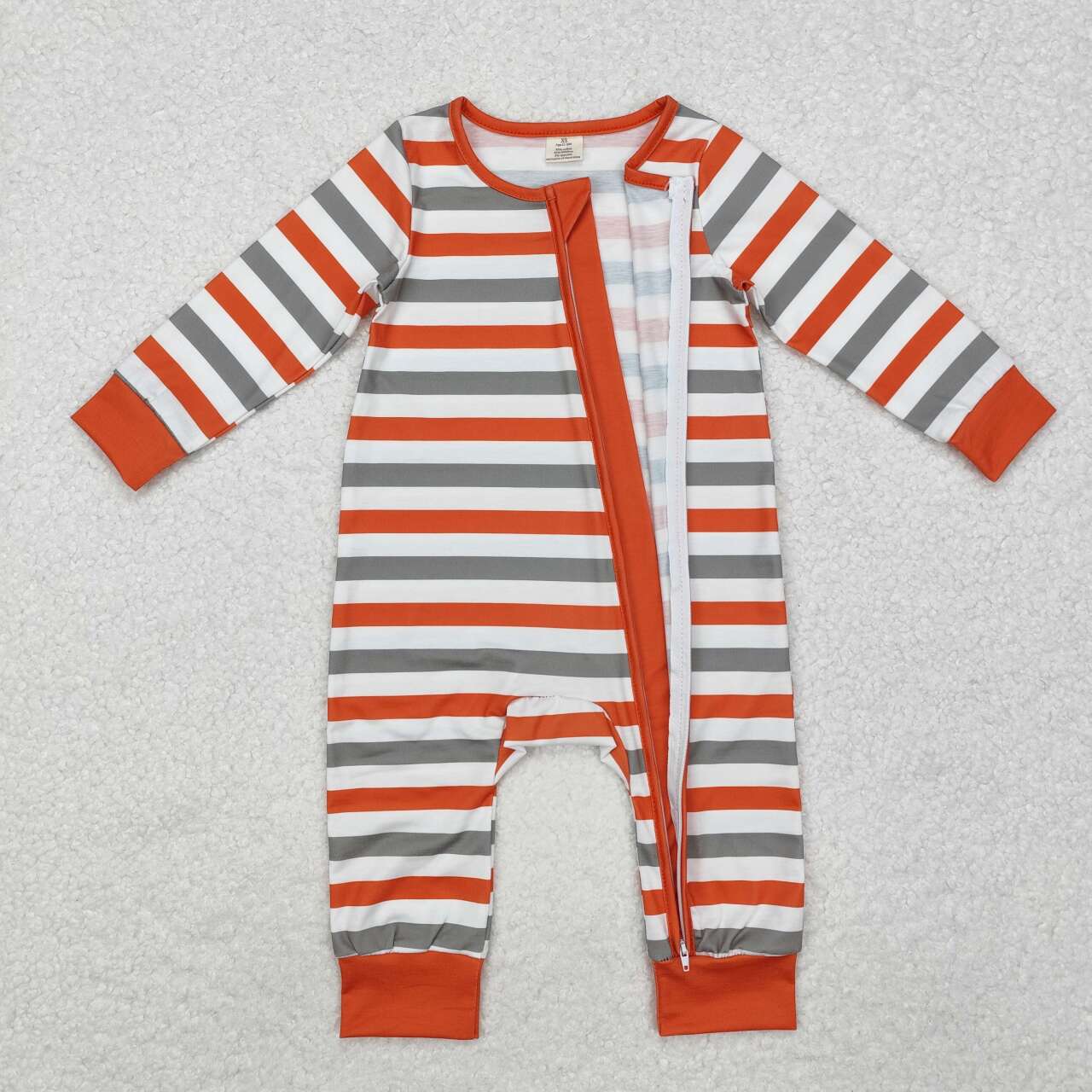 Orange Grey print Baby Romper With zipper( material contains bamboo