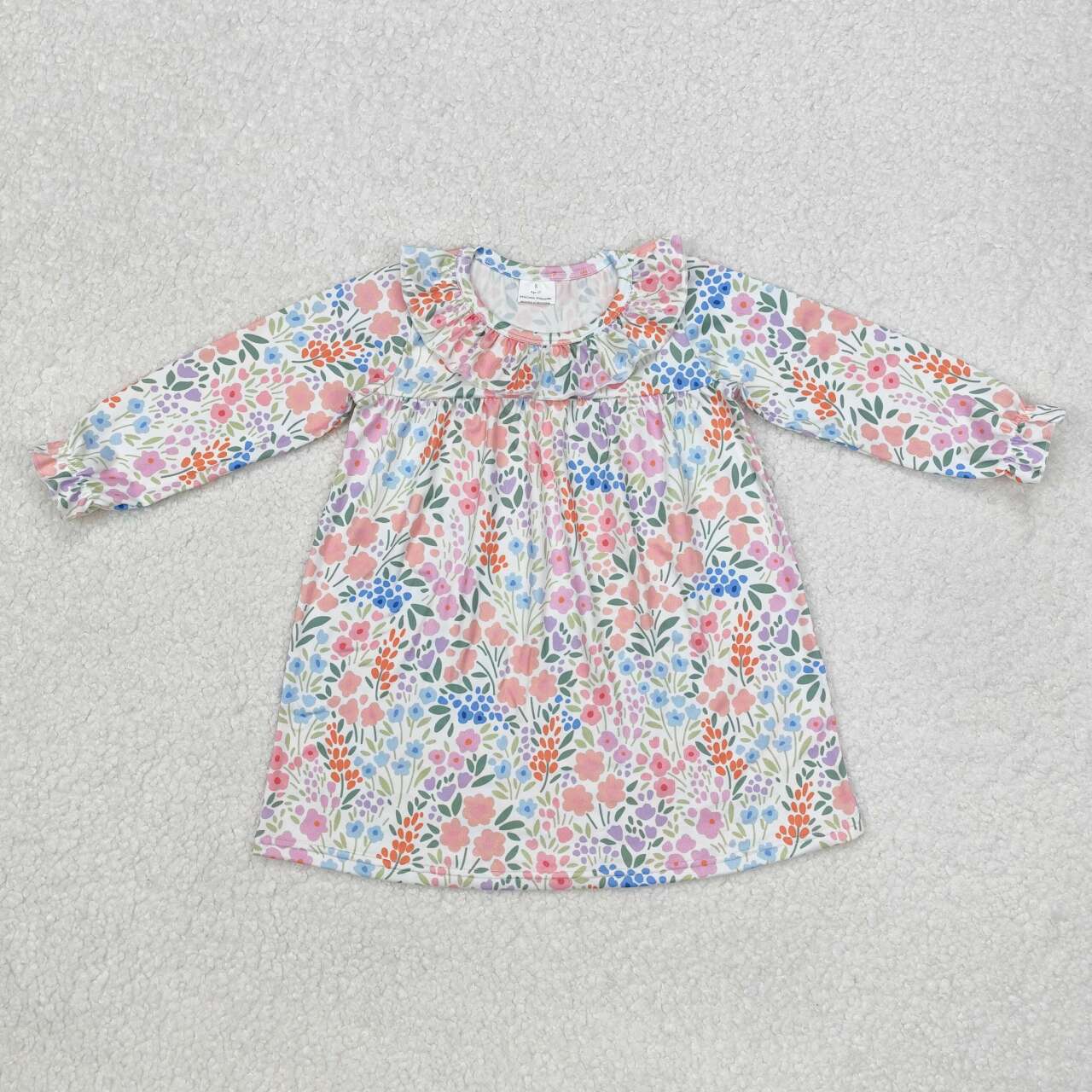 Fall Pink flowers Pattern Cartoon Long Sleeve Girls Dress