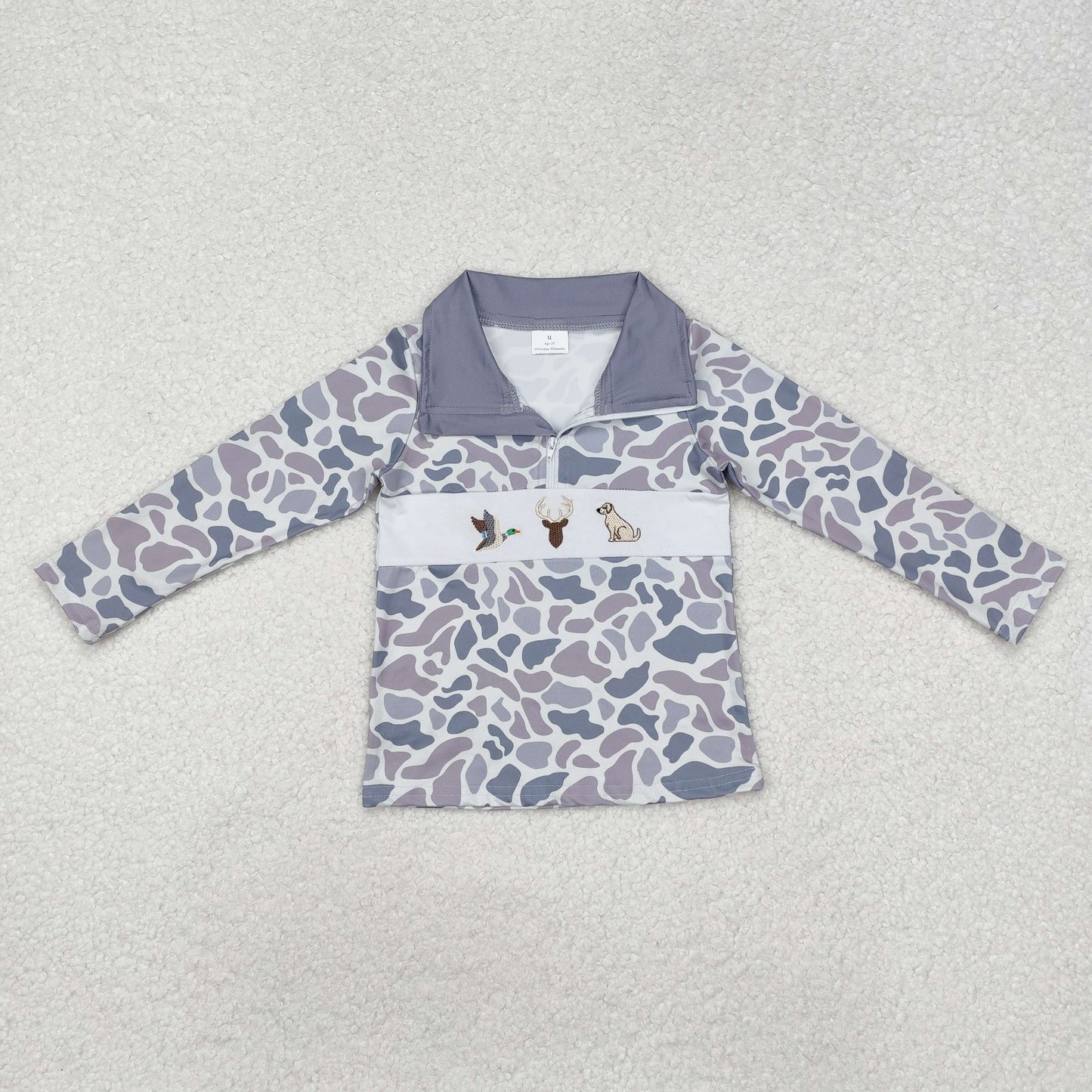 Camo Boy embroidery duck Dog Long Sleeve Pullover