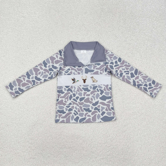 Camo Boy embroidery duck Dog Long Sleeve Pullover