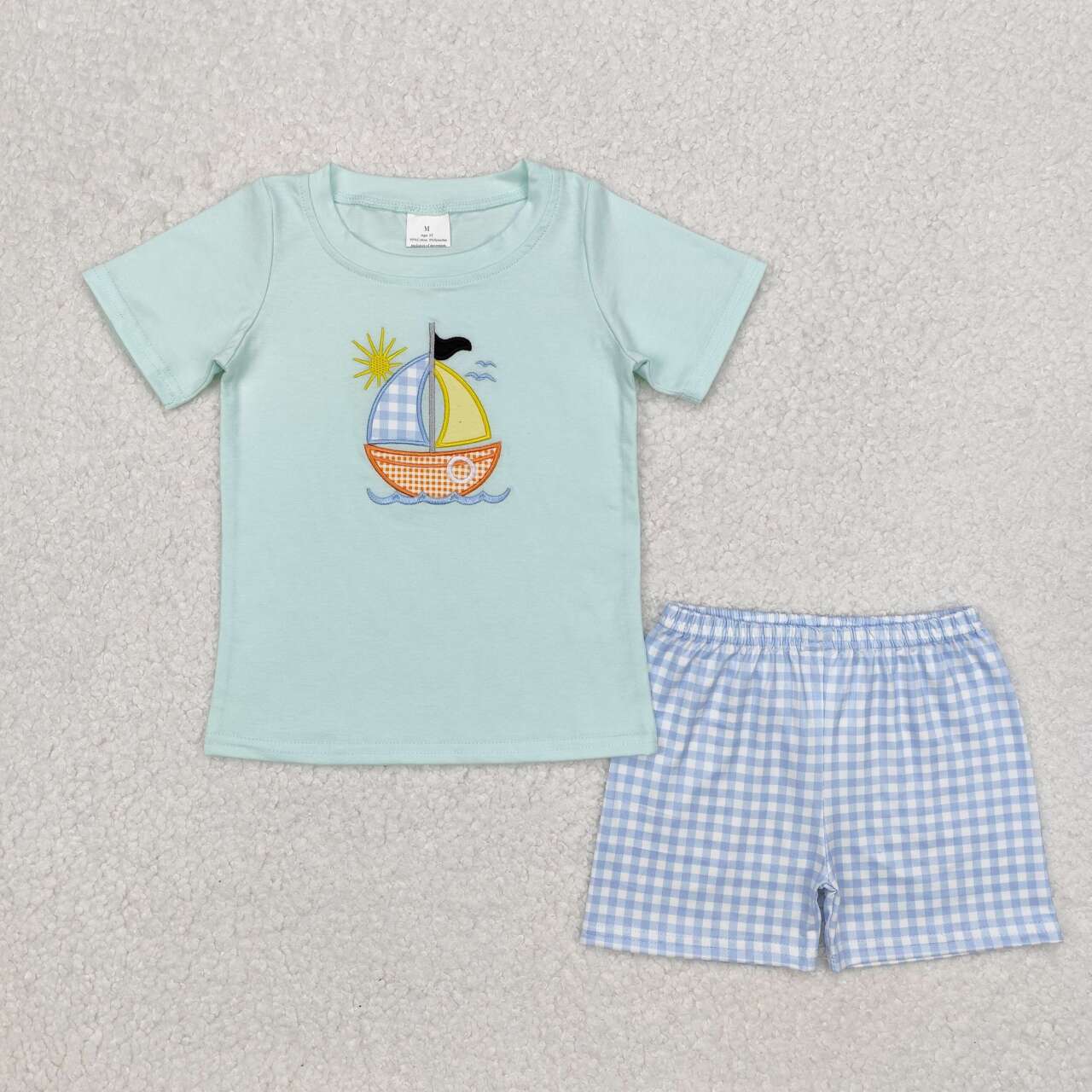 Blue Sun Embroidered Sailboat Boy Set
