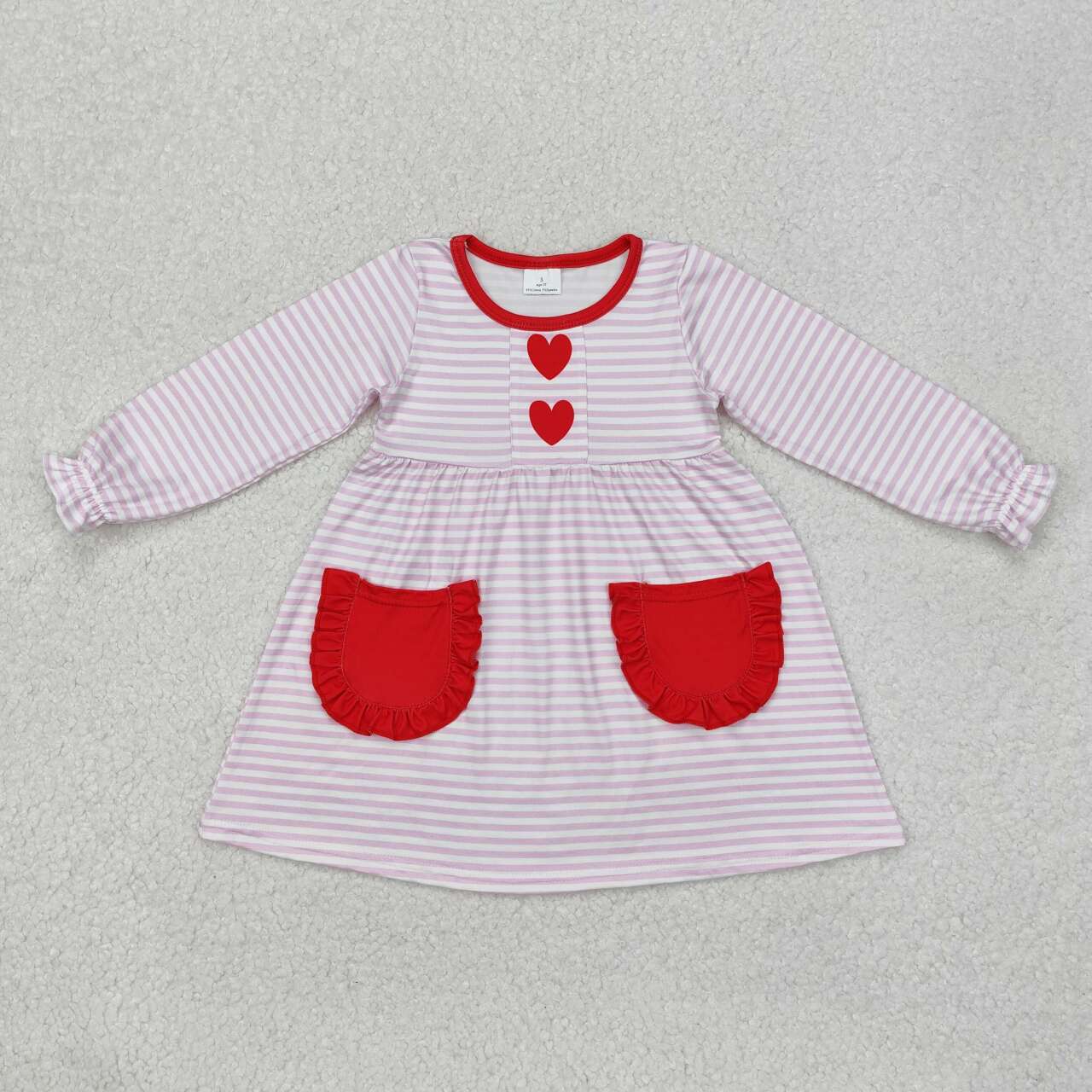 Valentine day Pink Stripe with pocket Long sleeve Dress