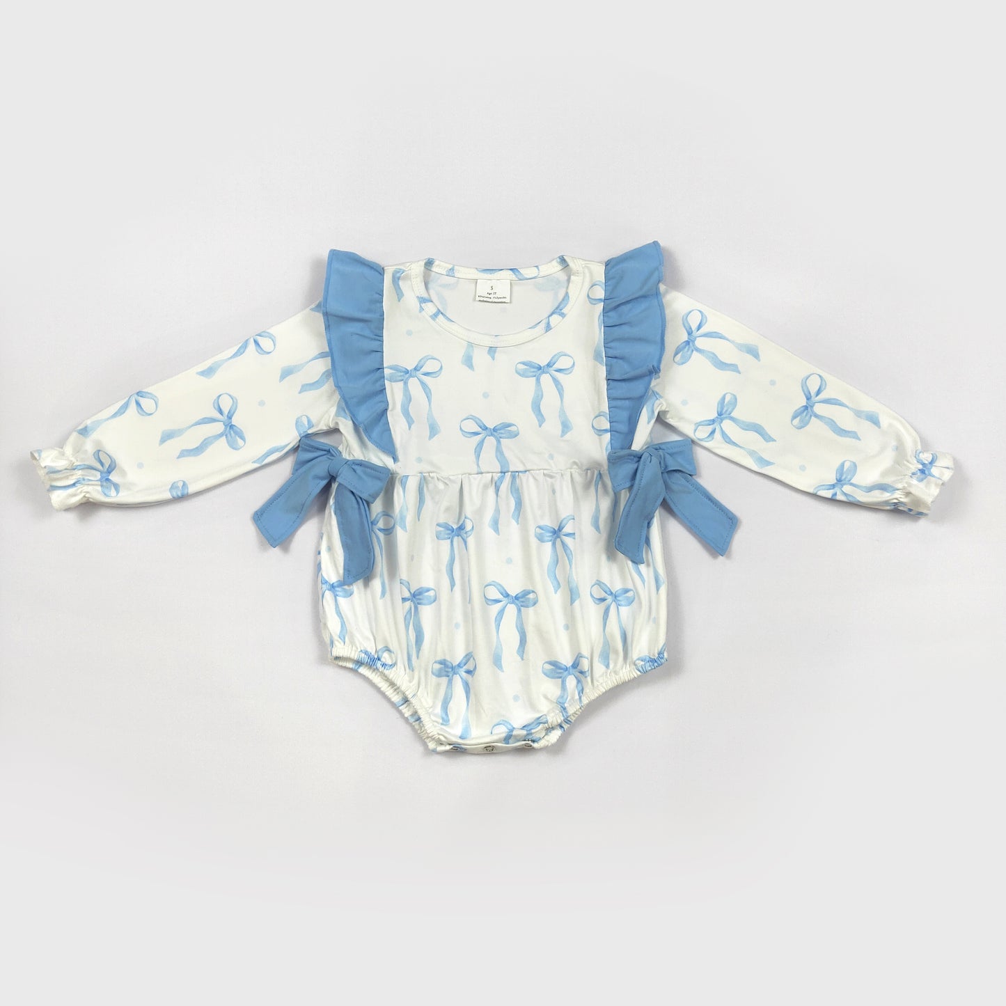 Blue bow Long sleeve Girls baby Romper (us warehouse)