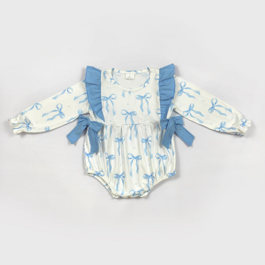Blue bow Long sleeve Girls baby Romper (us warehouse)