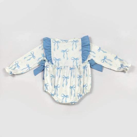 Blue bow Long sleeve Girls baby Romper (us warehouse)