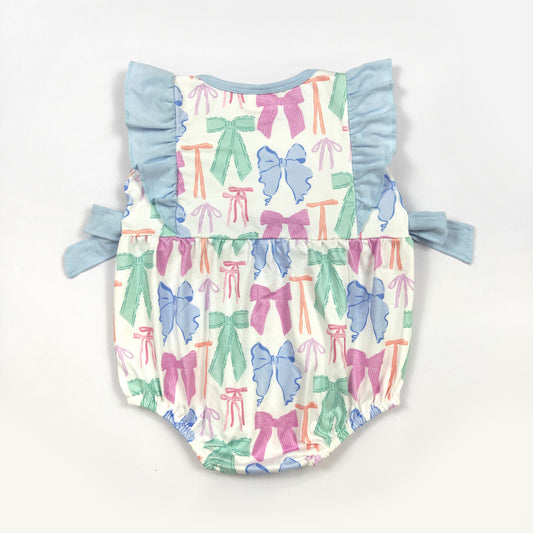 Blue bow Girls baby Romper (us warehouse)
