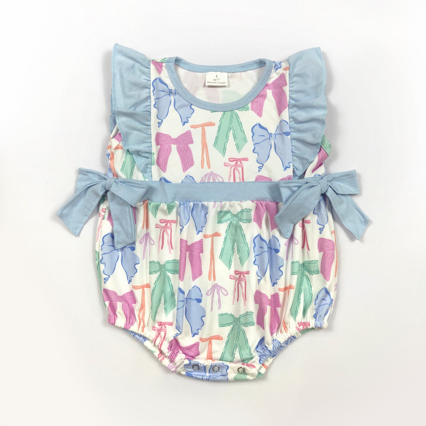 Blue bow Girls baby Romper (us warehouse)
