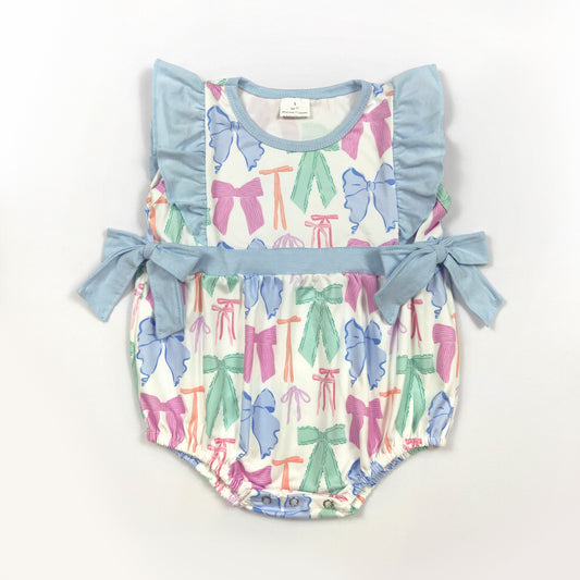 Blue bow Girls baby Romper (us warehouse)