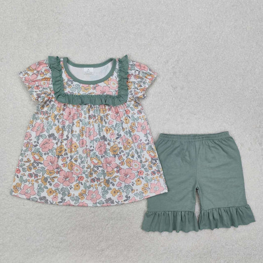 floral short Sleeve girls Suit Summer Set