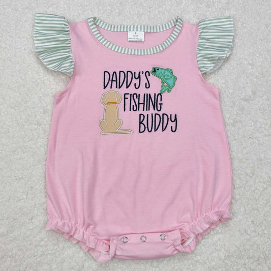 Pink Daddy's Fishing embroidery Baby Romper