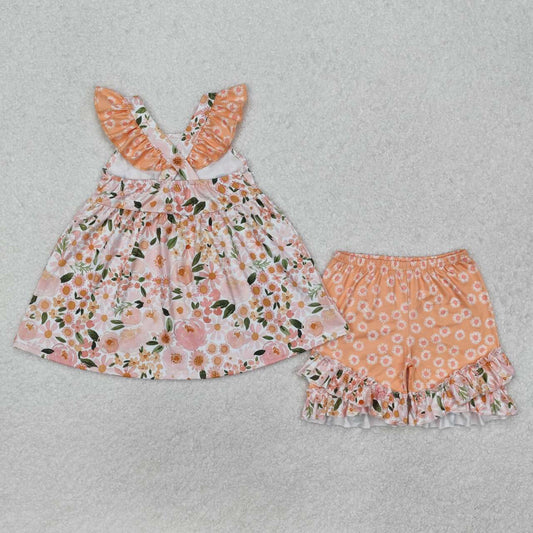 floral short Sleeve girls Suit Summer Set