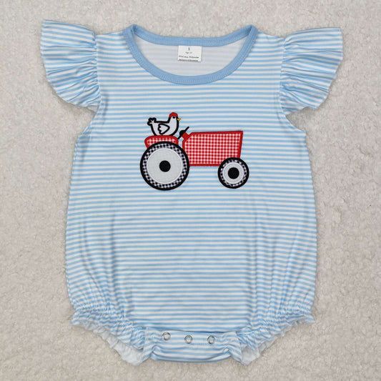 blue stripes embroidery Baby Romper
