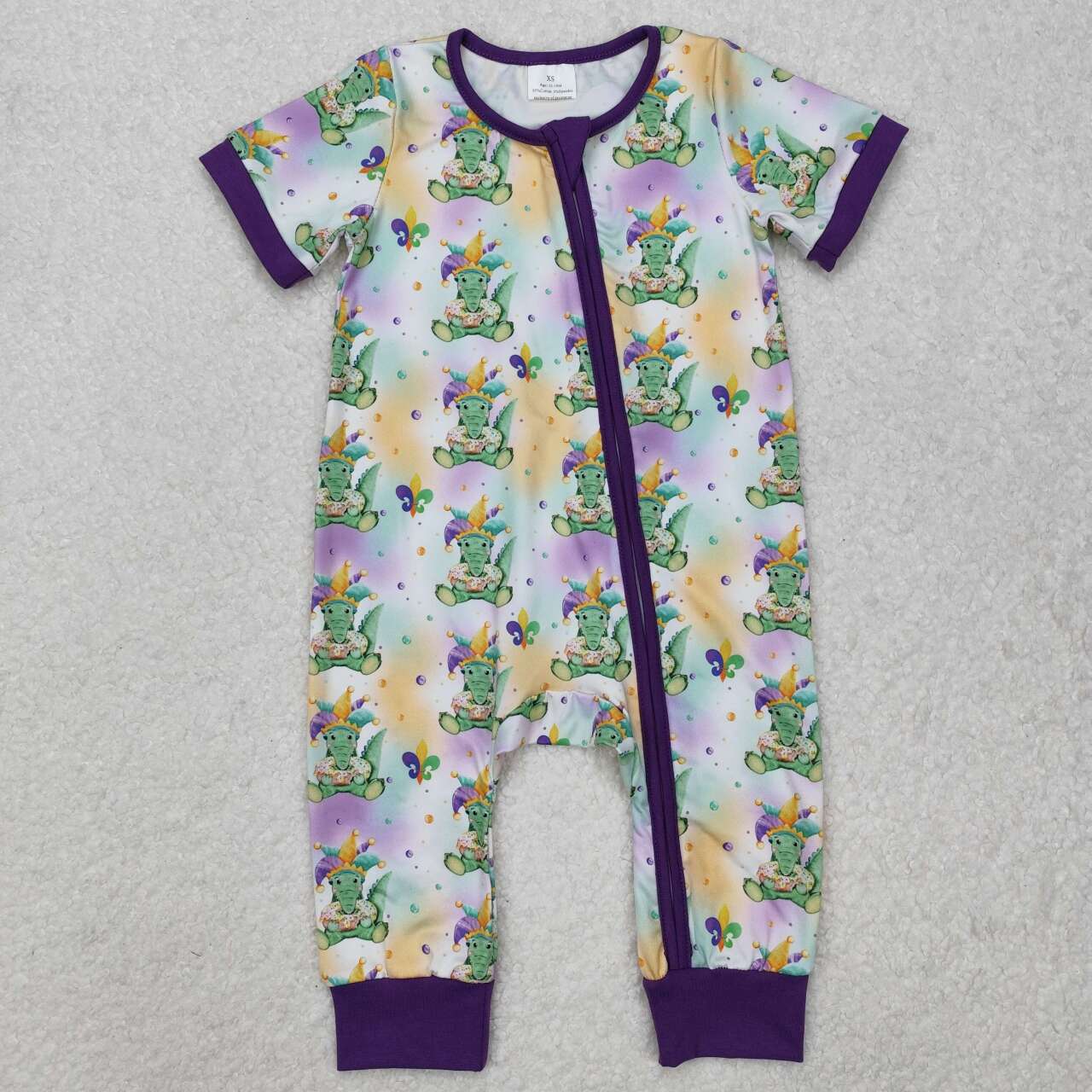 Mardi gras print Baby Boy Romper With zipper