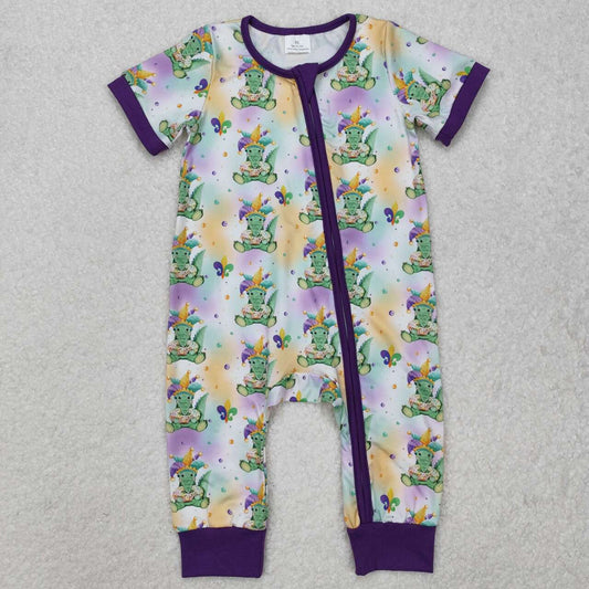 Mardi gras print Baby Boy Romper With zipper