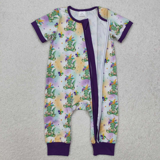 Mardi gras print Baby Boy Romper With zipper