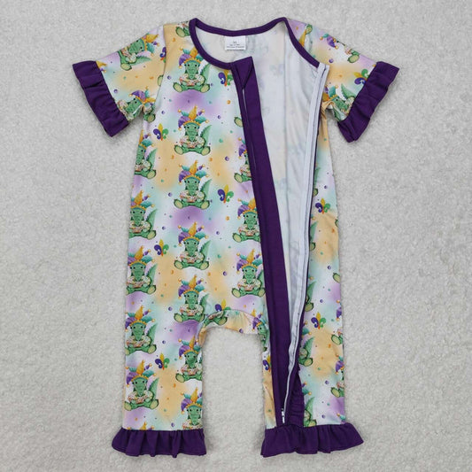 Mardi gras print Baby girl Romper With zipper