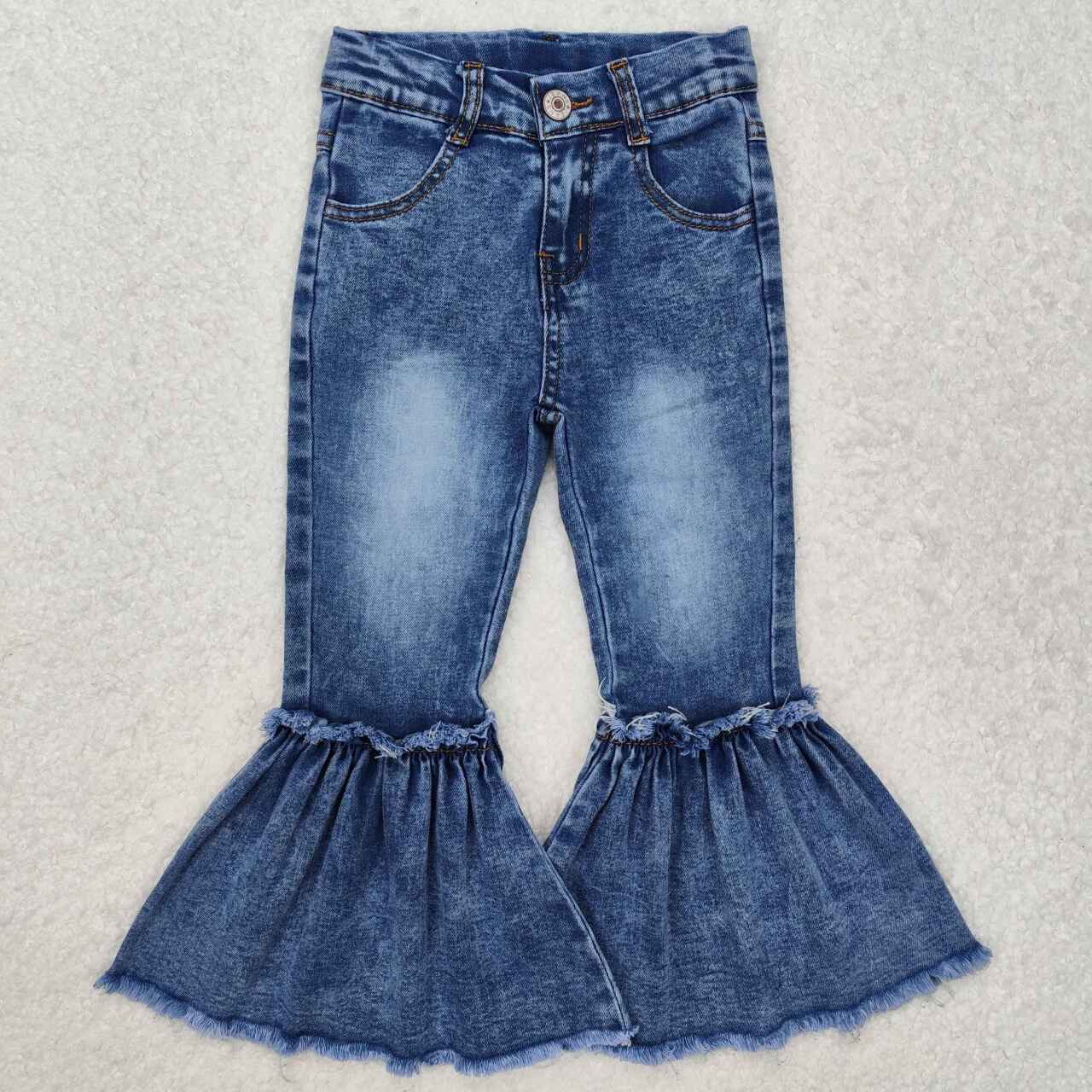 blue bleached with Ruffle Girls Jeans