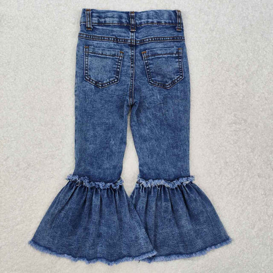 blue bleached with Ruffle Girls Jeans