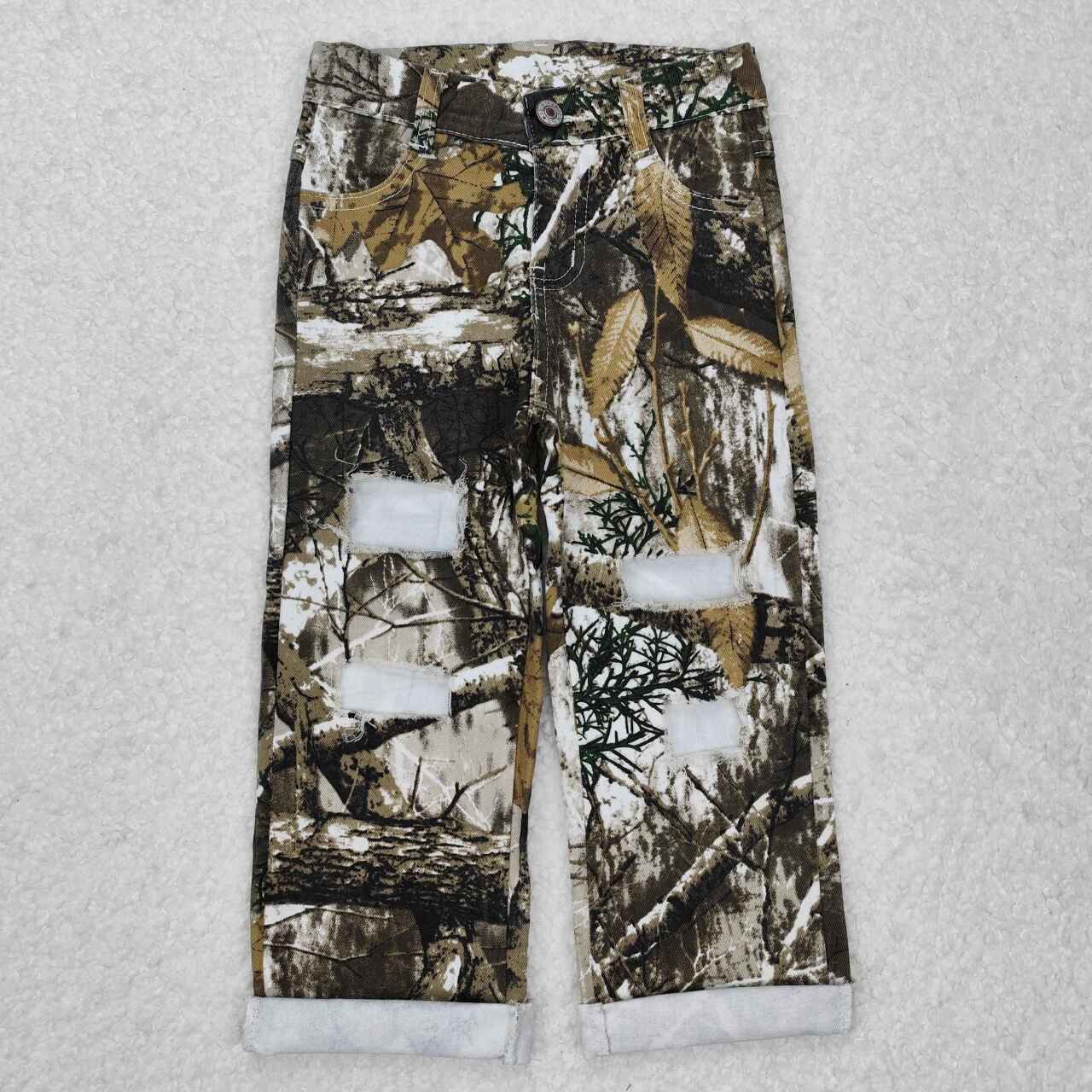 leaves print with hole Jeans