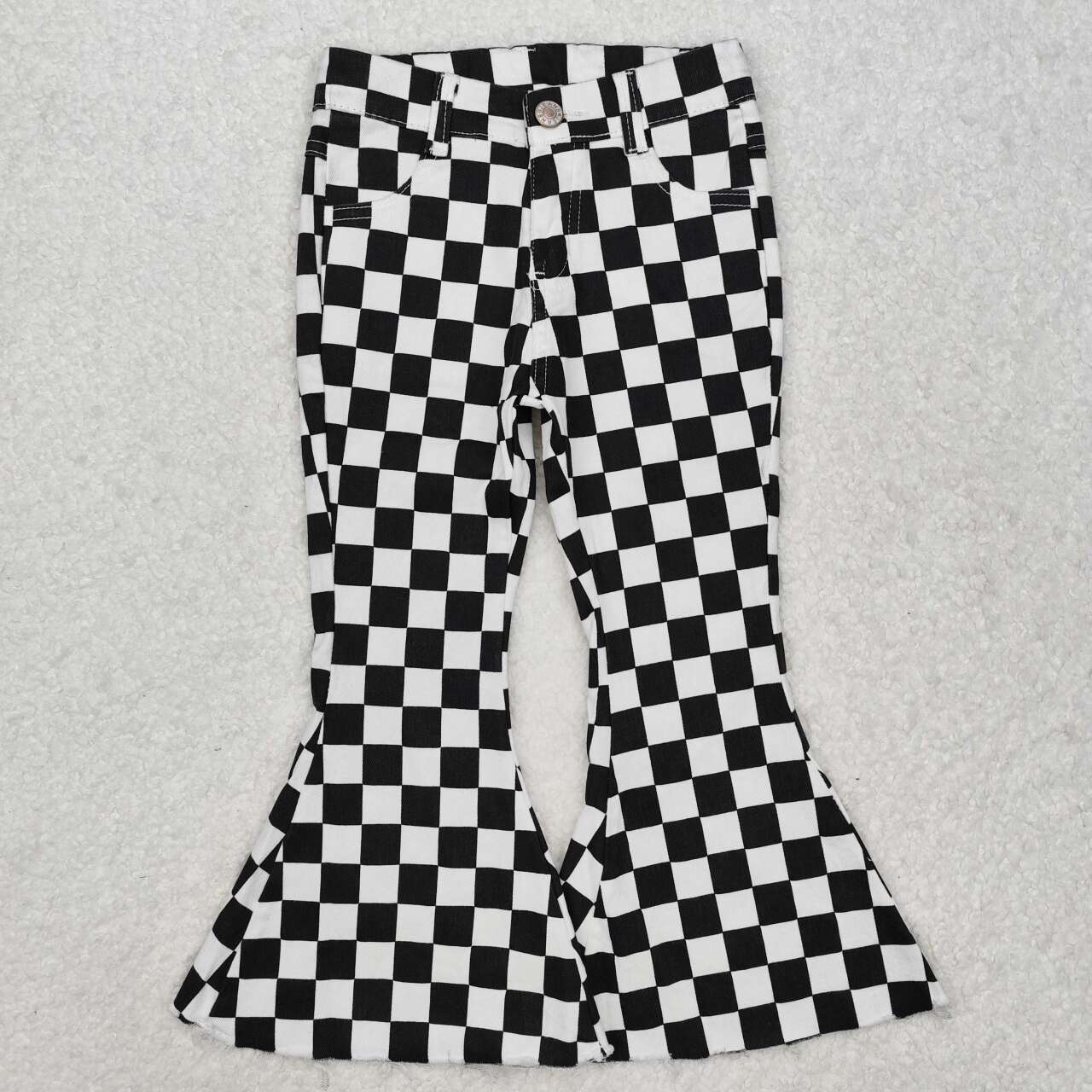 black Plaid Girls Jeans