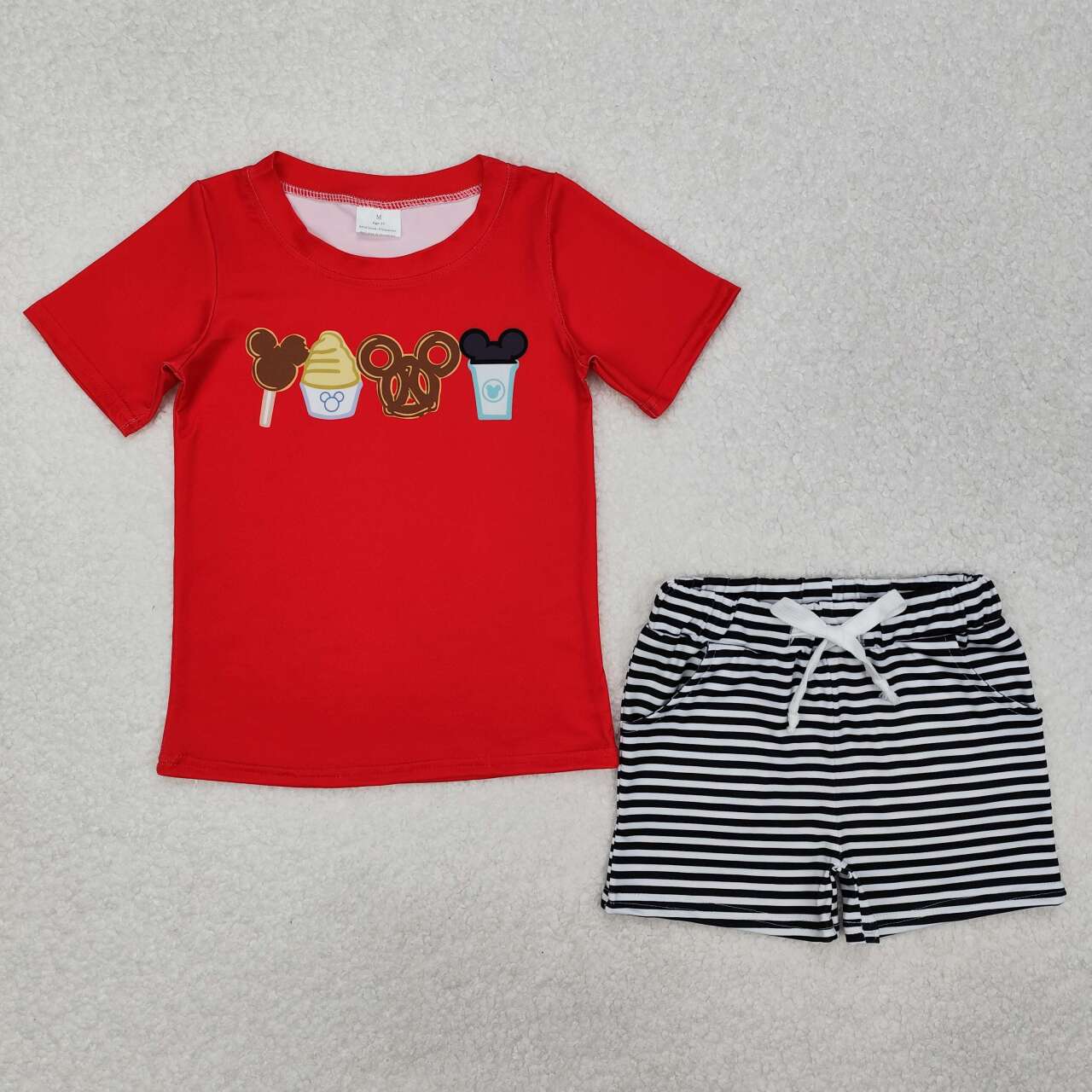 Red Cartoon print short sleeve boy set