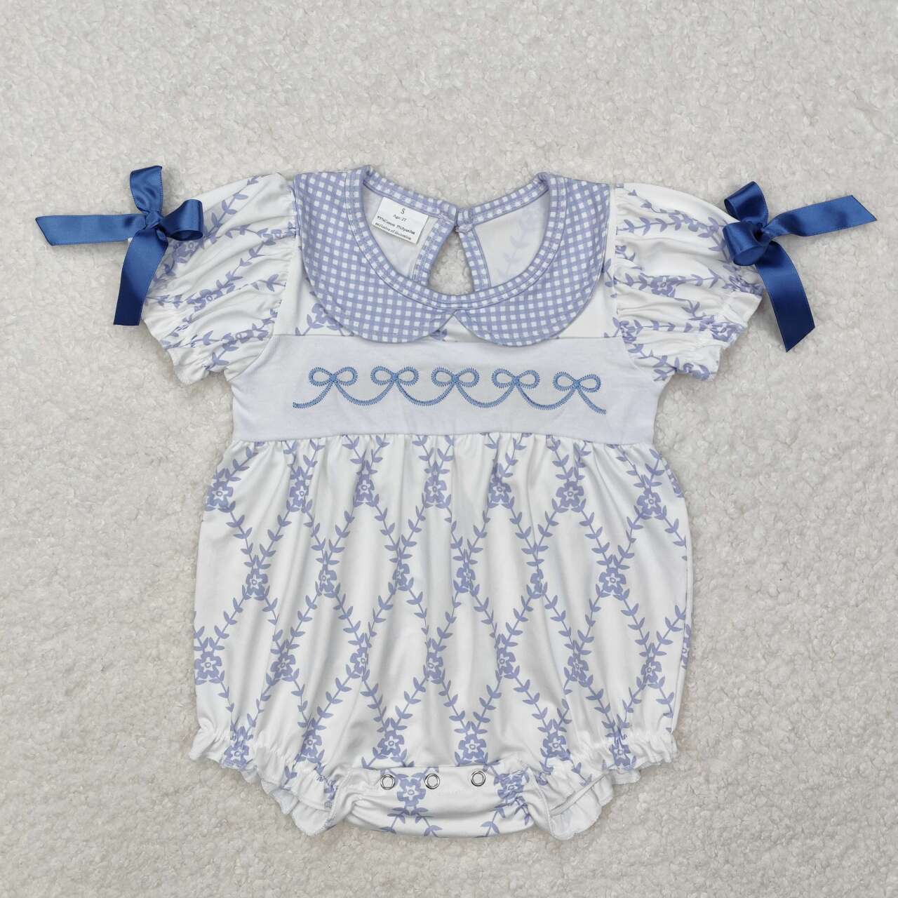 floral embroidery Bow Baby Romper