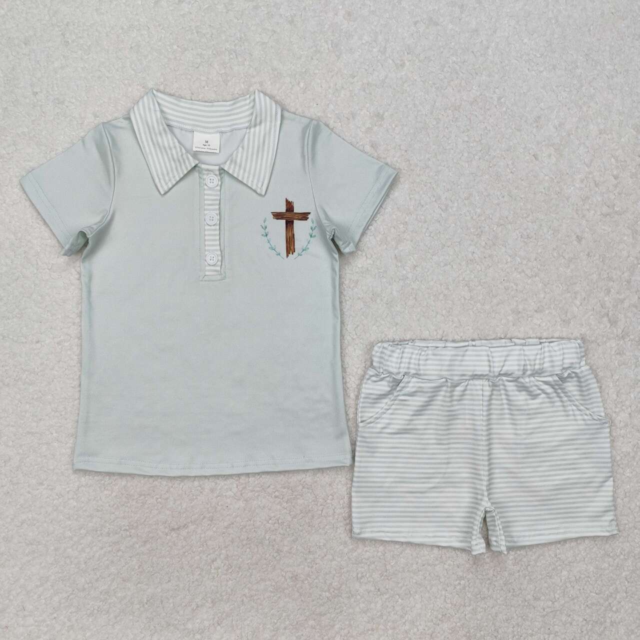 Easter cross Print Boy Summer Set