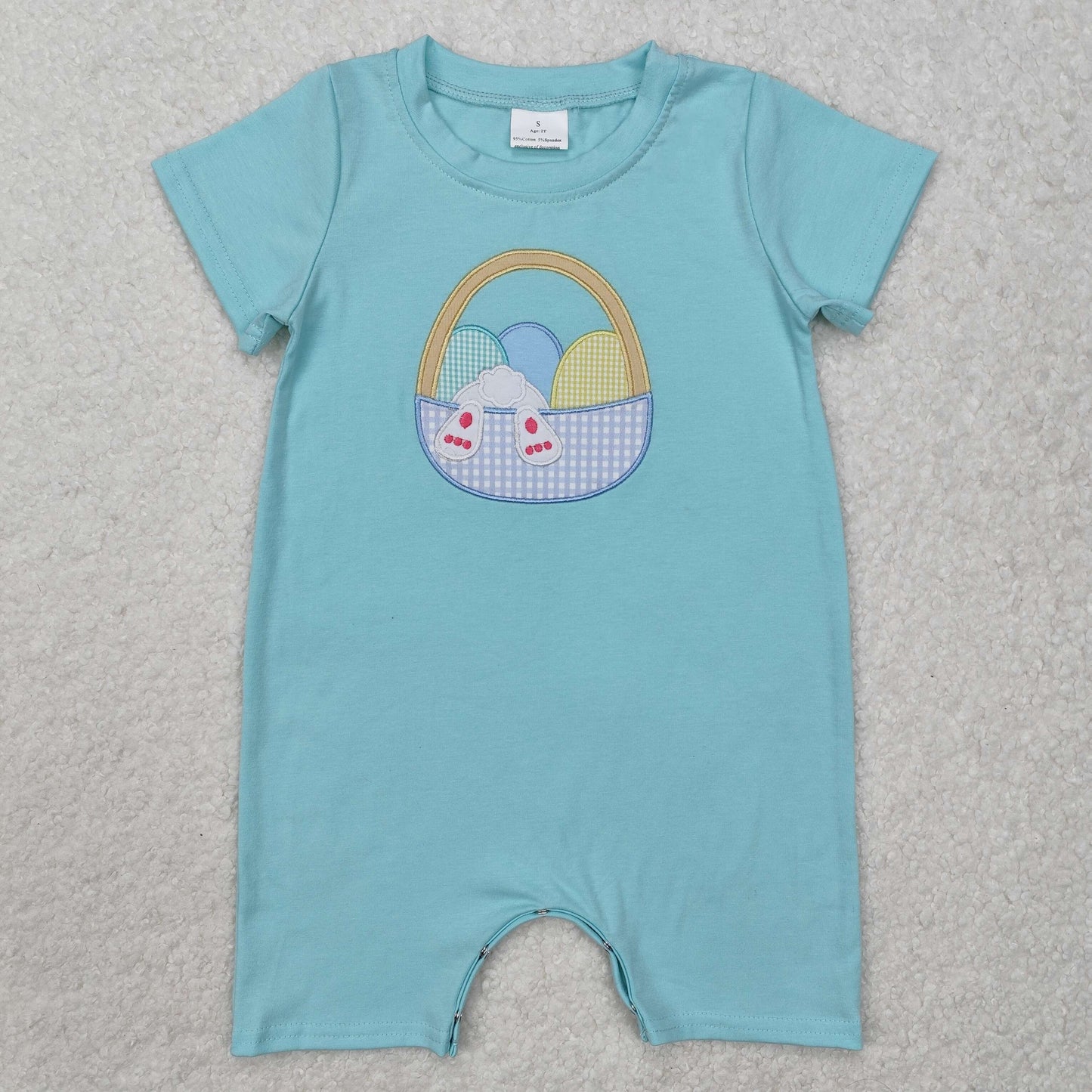 Easter Bunny egg embroidered print Boy Baby Romper