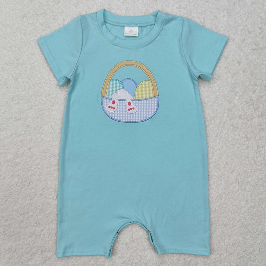 Easter Bunny egg embroidered print Boy Baby Romper