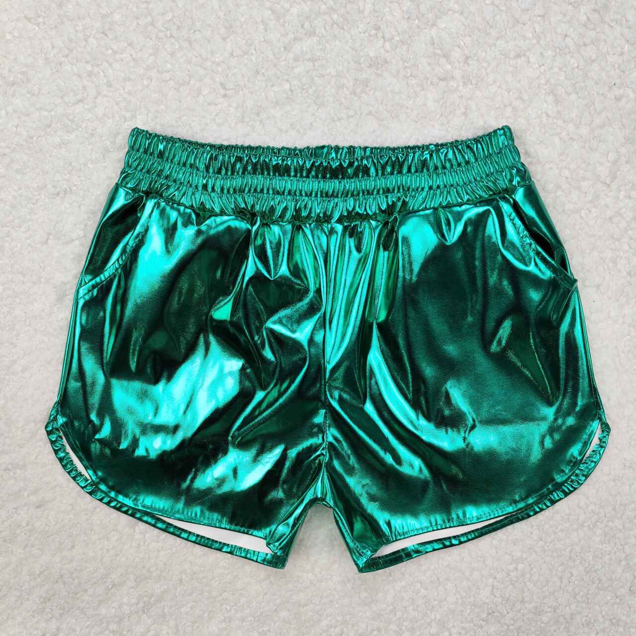 Green Leather Girls Short