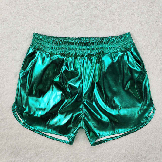 Green Leather Girls Short