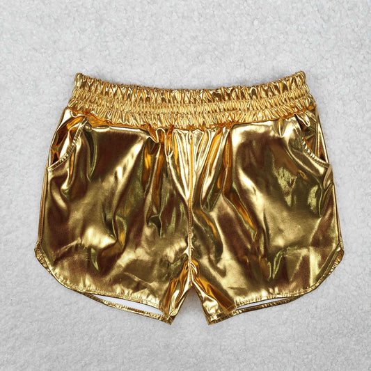gold Leather Girls Short