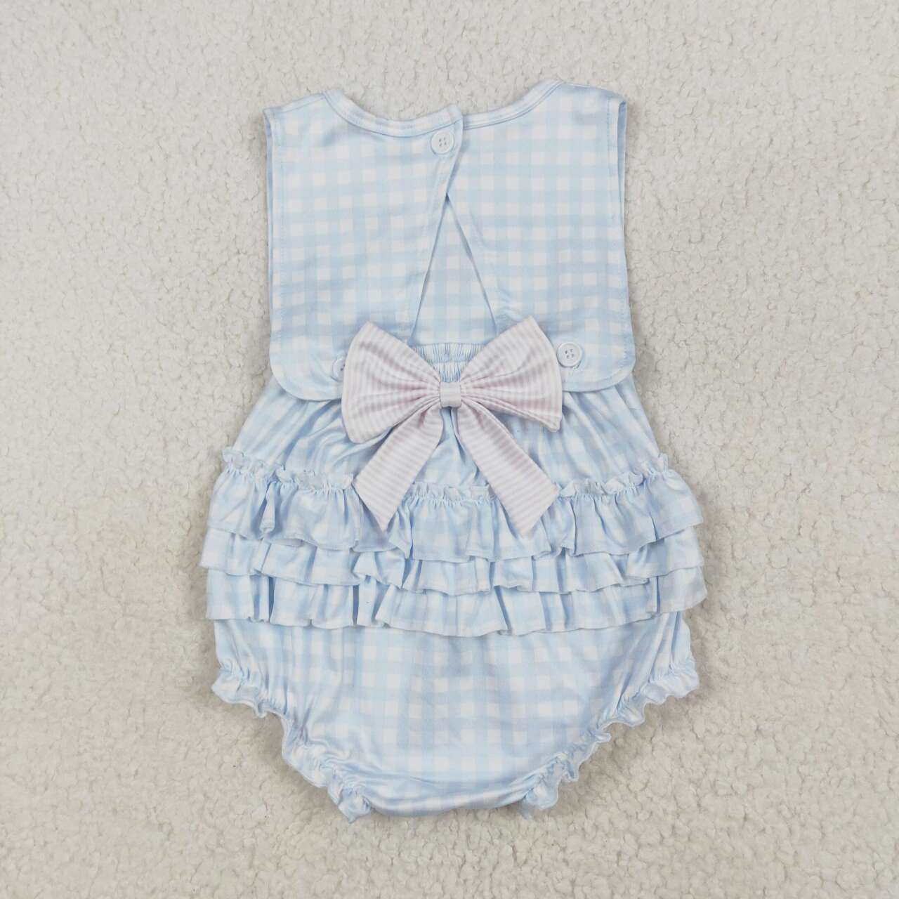 Blue plaid embroidery sleeveless Baby Romper