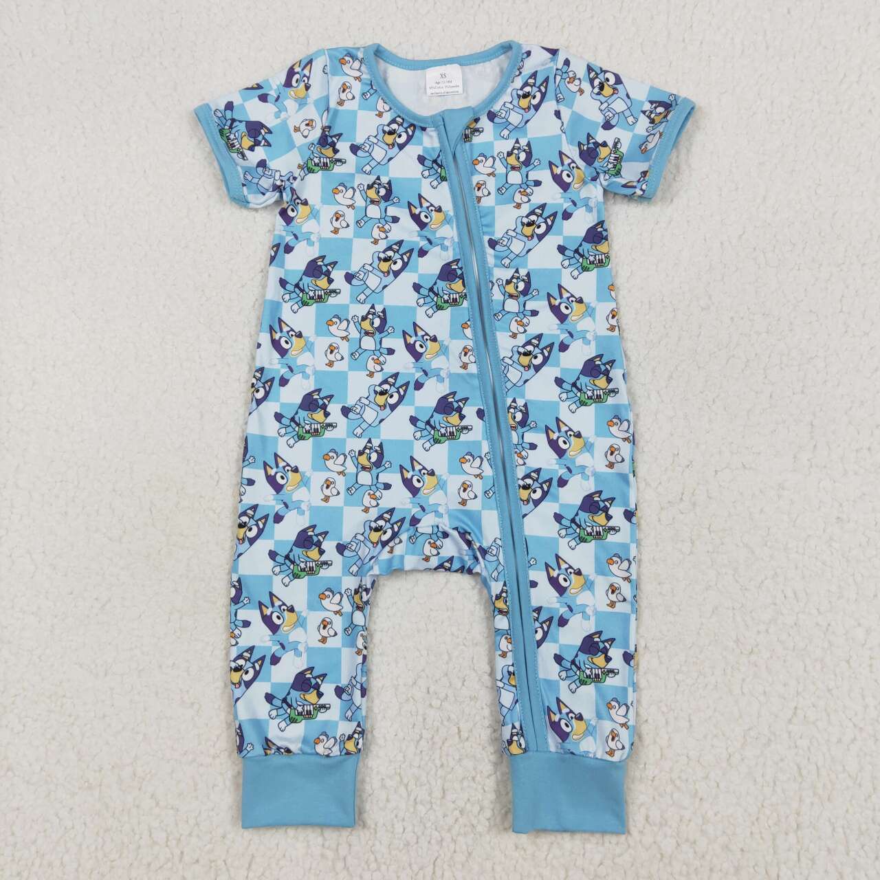 Blue Cartoon With Zipper Baby Romper