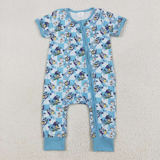 Blue Cartoon With Zipper Baby Romper