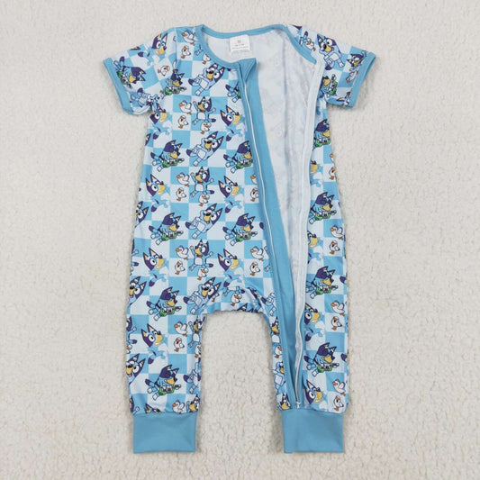 Blue Cartoon With Zipper Baby Romper