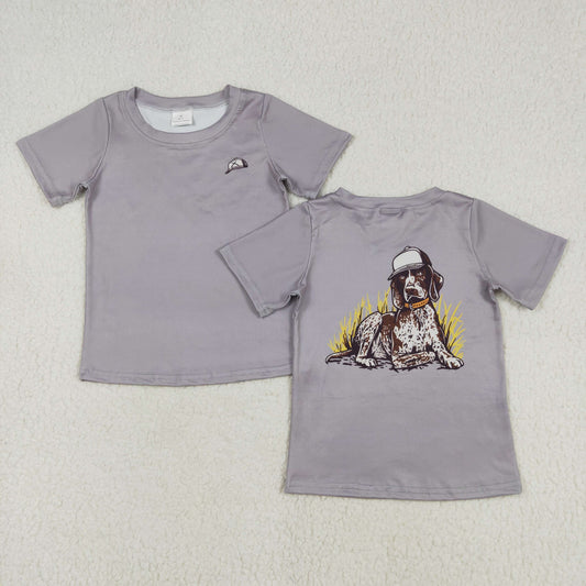 Grey Dog Print Short Sleeve Shirt