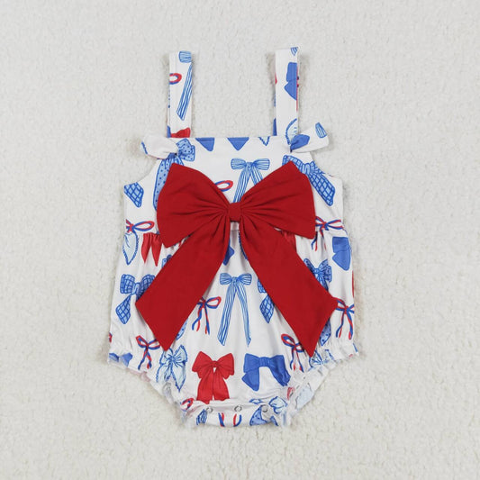July of 4th Blue bow print Baby Romper