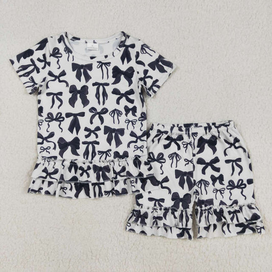 black Bow Stripe Girls Set