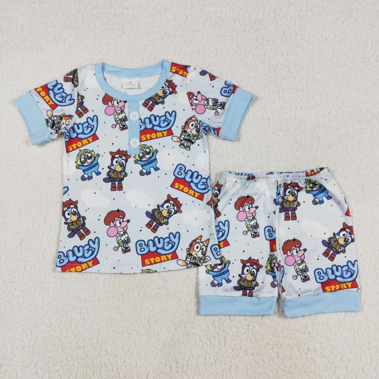 Blue Cartoon print Short Sleeve Short Pajamas