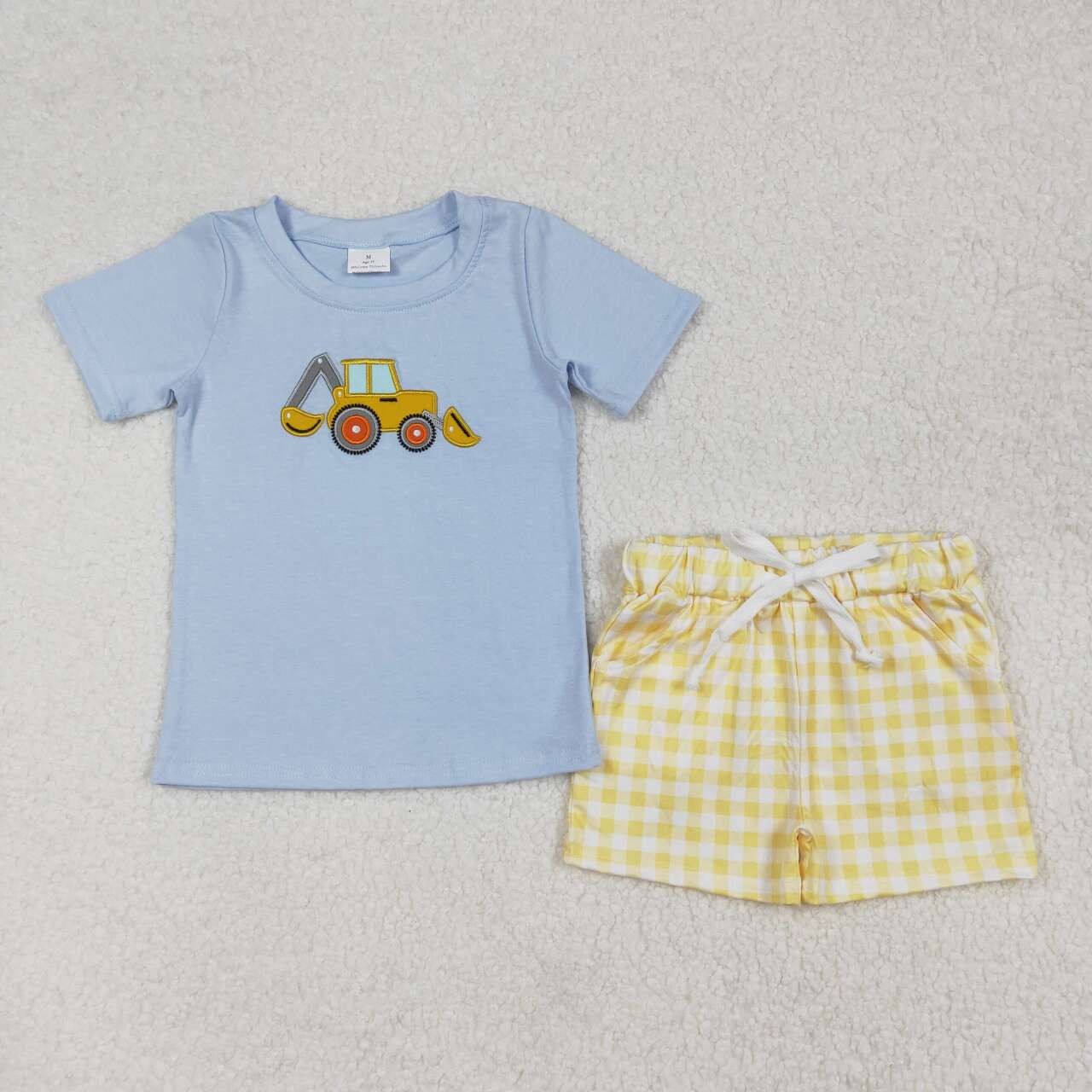 Excavator embroidery boys Suit Summer Set