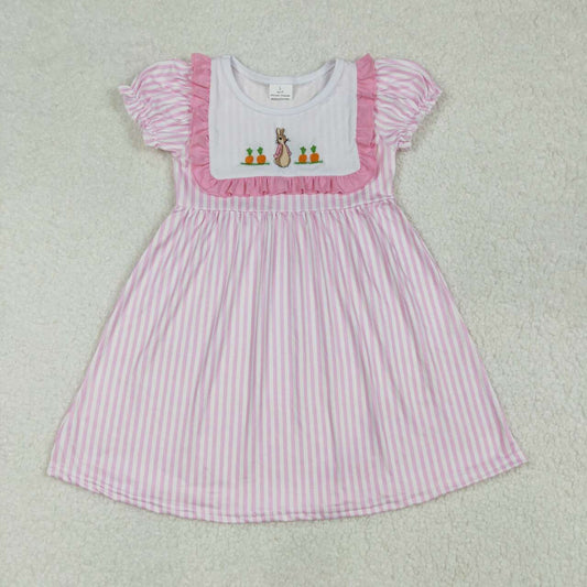 Easter pink plaid embroidery Bunny short sleeve dresses